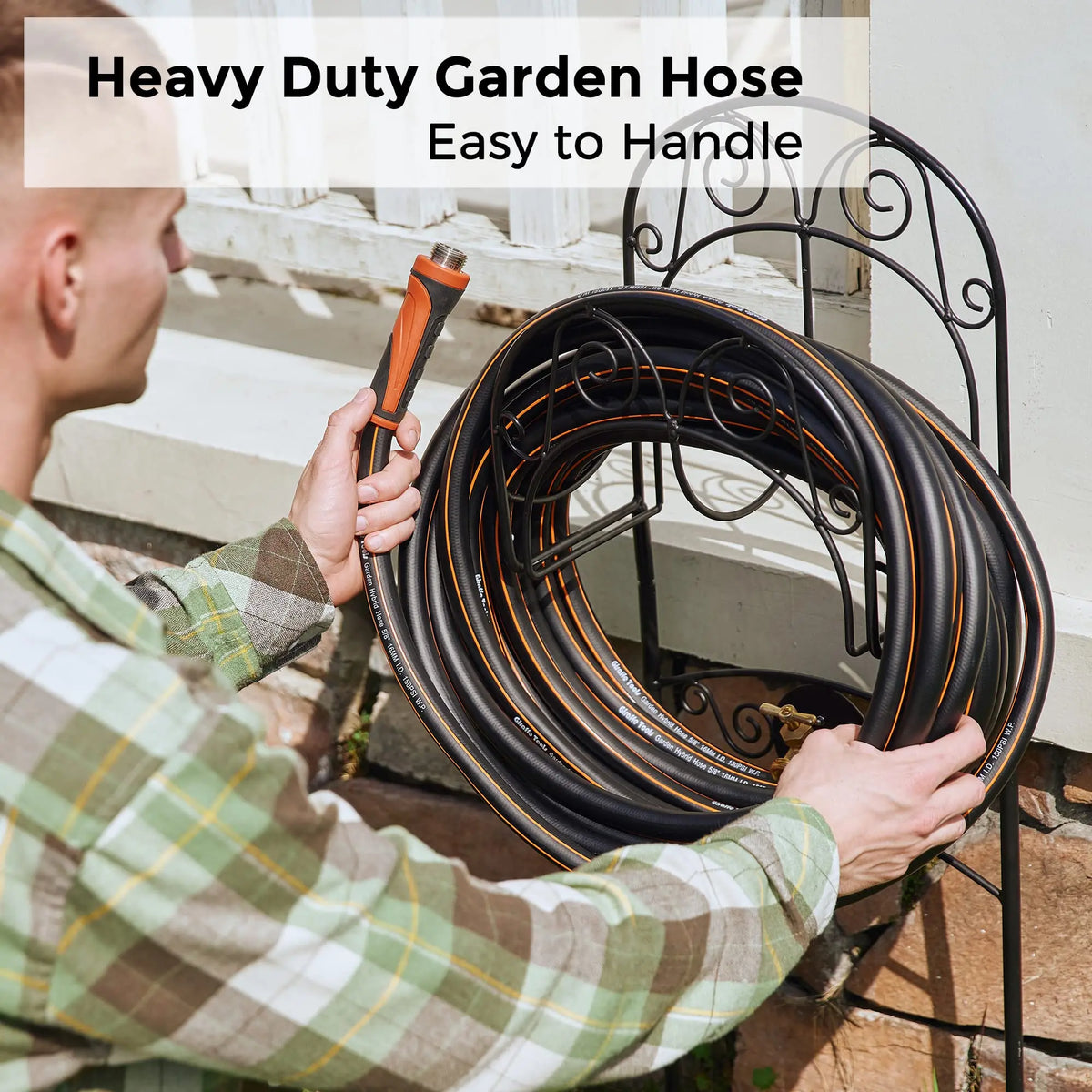 Giraffe Tools Garden Hose 5/8", Water Hose Heavy Duty, Flexible, Lightweight Hybrid Hose with Swivel Handle, 5-100ft Male to Female Fittings, Burst 600 PSI, Short Leader Hose