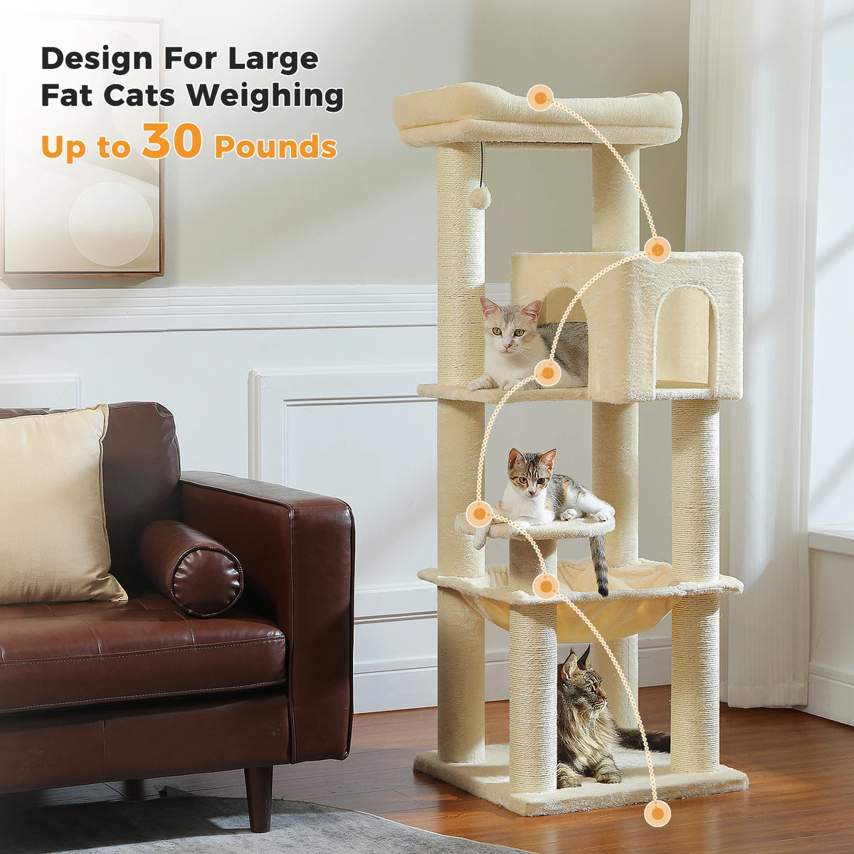 Large Cat Tree with Thick Scratching Posts Large Condo Hammock Heavy Duty Cat Tower for Big Adult Cats Plush Cat Furniture Toys