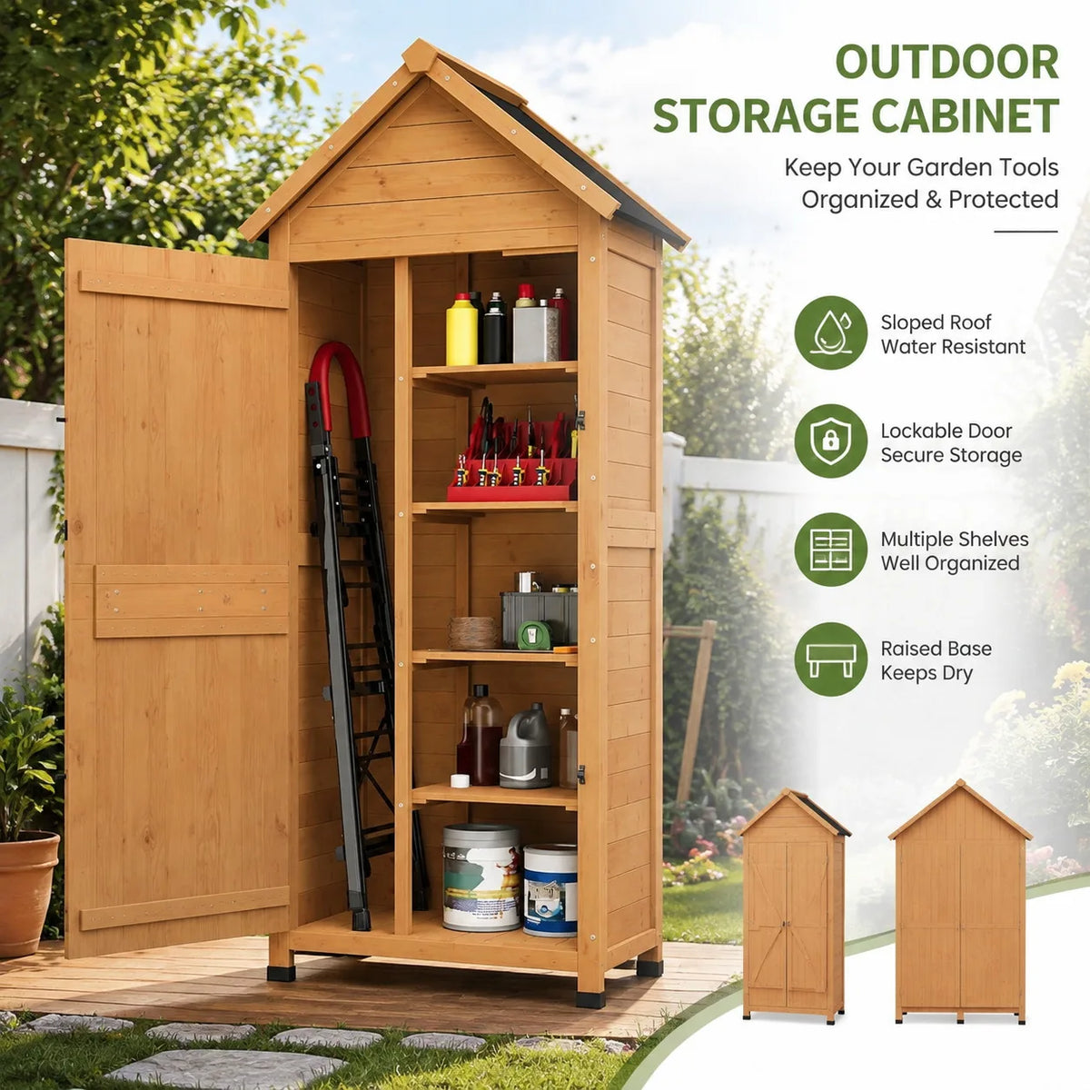 Outdoor Wooden Storage Cabinet For Garden Tools And Lawn Equipment