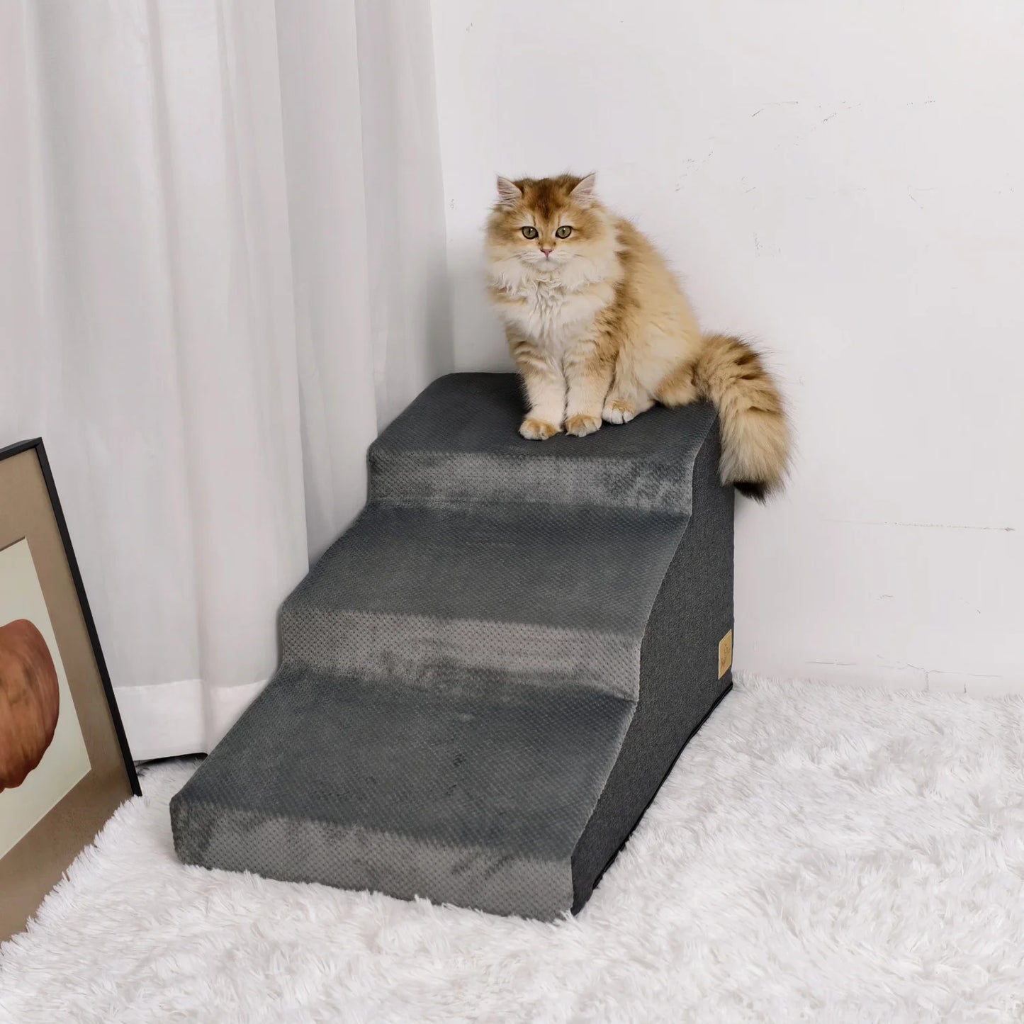 3/4 Step Dog Stairs With Washable Cover And Non-Slip Base