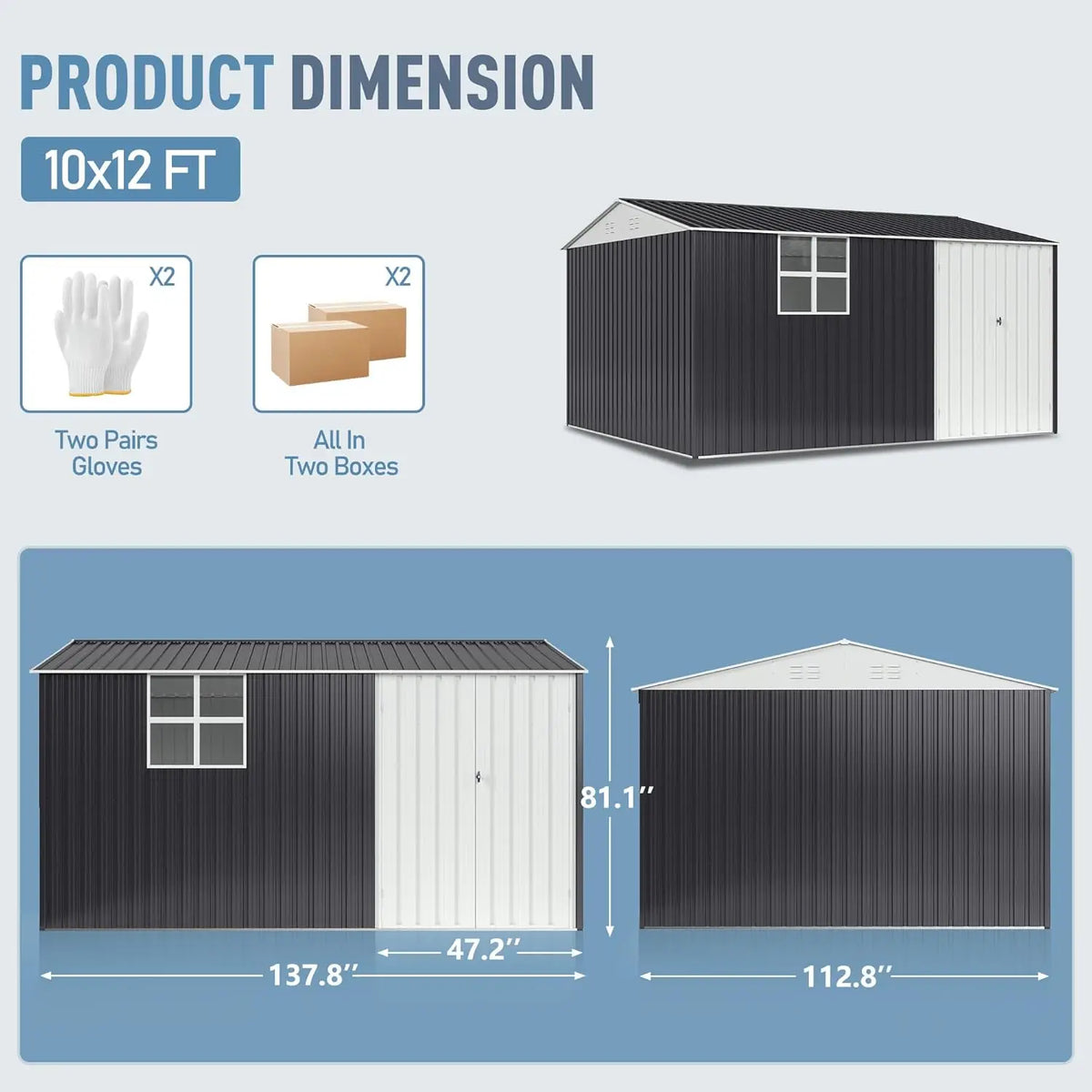 VIWAT Outdoor Metal Storage Shed With Lockable Heavy Duty Frame