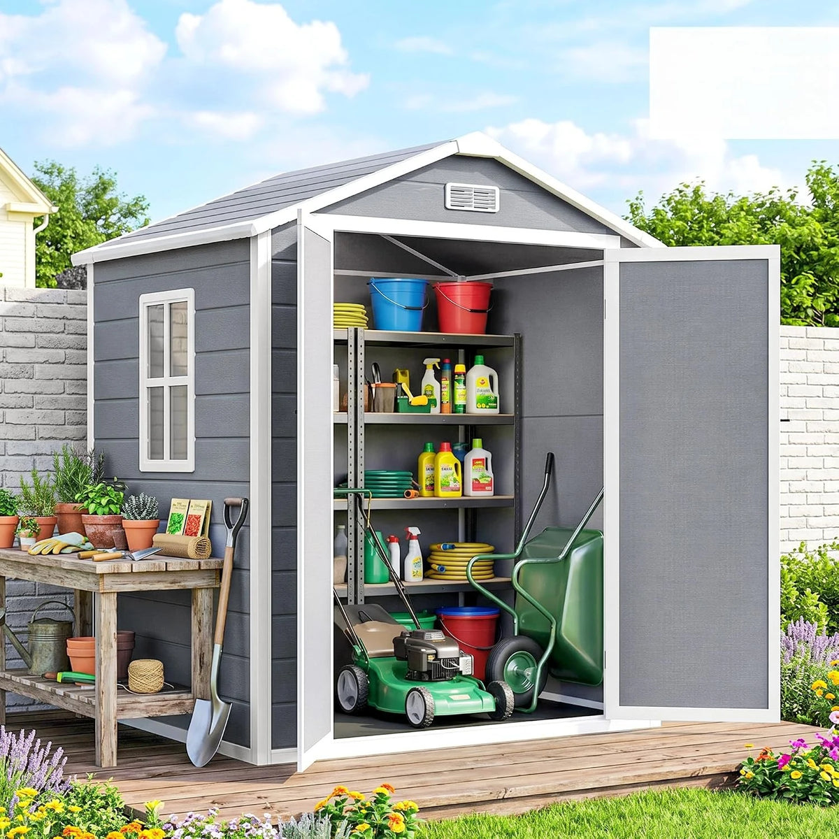 All Weather Waterproof Outdoor Storage Shed With Lockable Doors