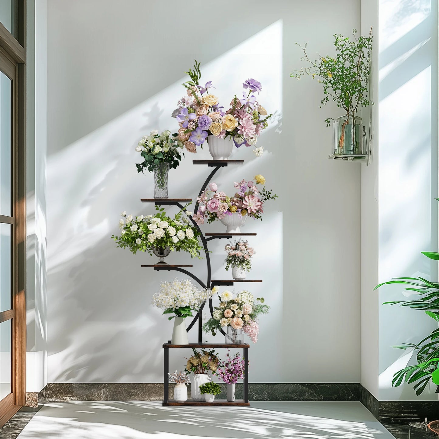 Industrial Tree-Shaped Plant Stand Display Rack Multiple Organizer Shelves Corner Flower Holder for Home Garden Decor