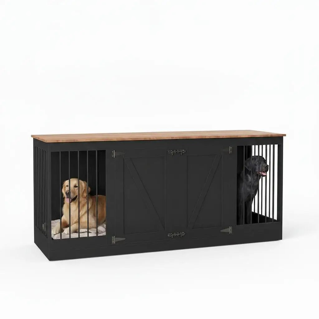 Farmhouse Dog Crate Furniture TV Stand With Secure Lockable Doors
