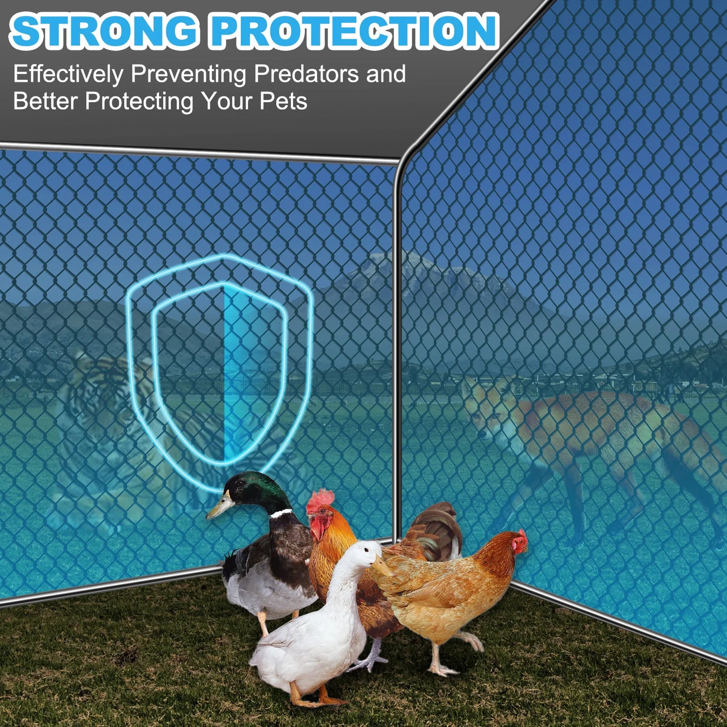 Teousev 10/13/20ft Large Metal Chicken Coop Walk-In Run with Peaked Roof, Outdoor Poultry Cage Hen House for Farm Backyard