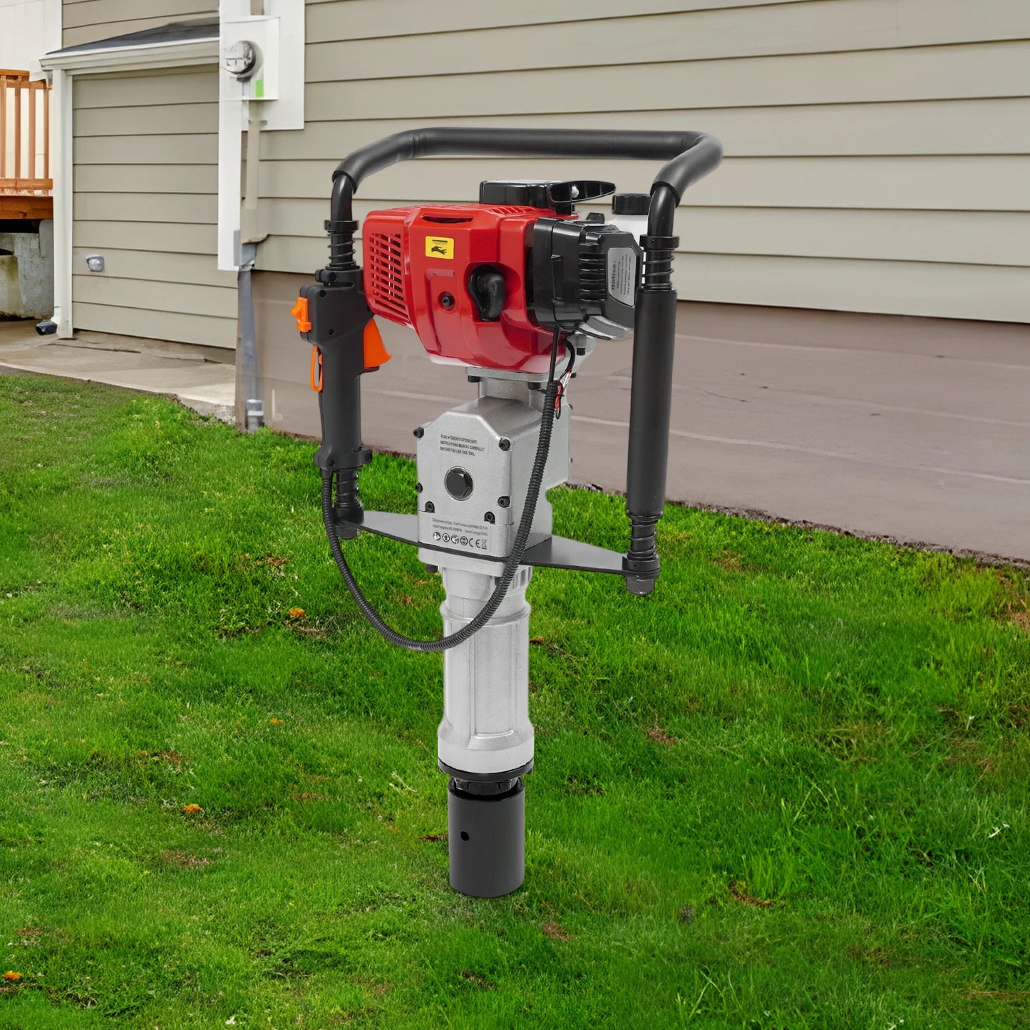 52CC 2-Stroke Gas Post Driver with Anti-Vibration Handle, Heavy Duty Impact Driver for Fencing Construction, Quick Change 2 Socket Sizes for T-Post Wood Post Agricultural Piling Work