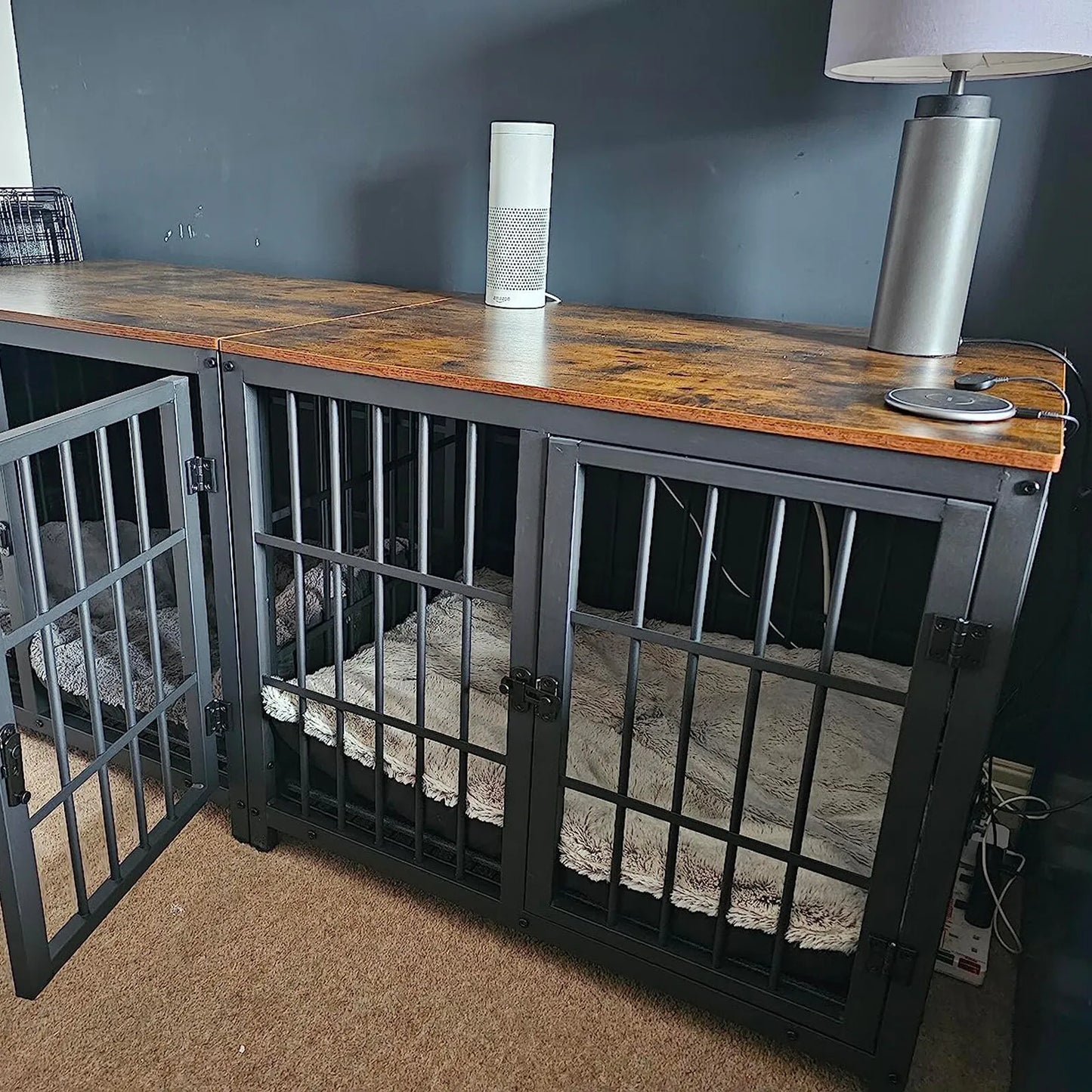 Borwart Elevated Wooden Dog Crate Kennel End Table With Tray