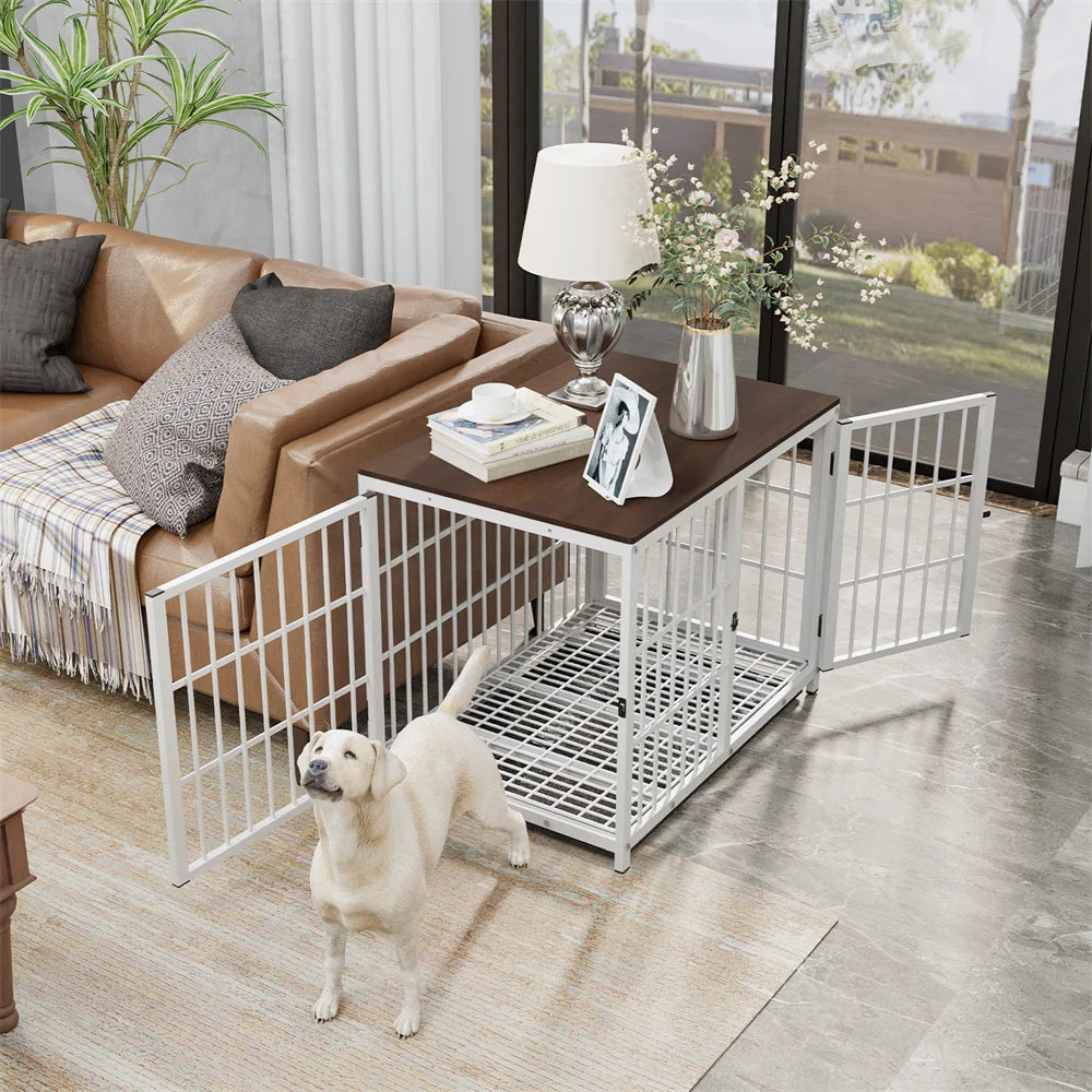 Borwart Elevated Wooden Dog Crate Kennel End Table With Tray
