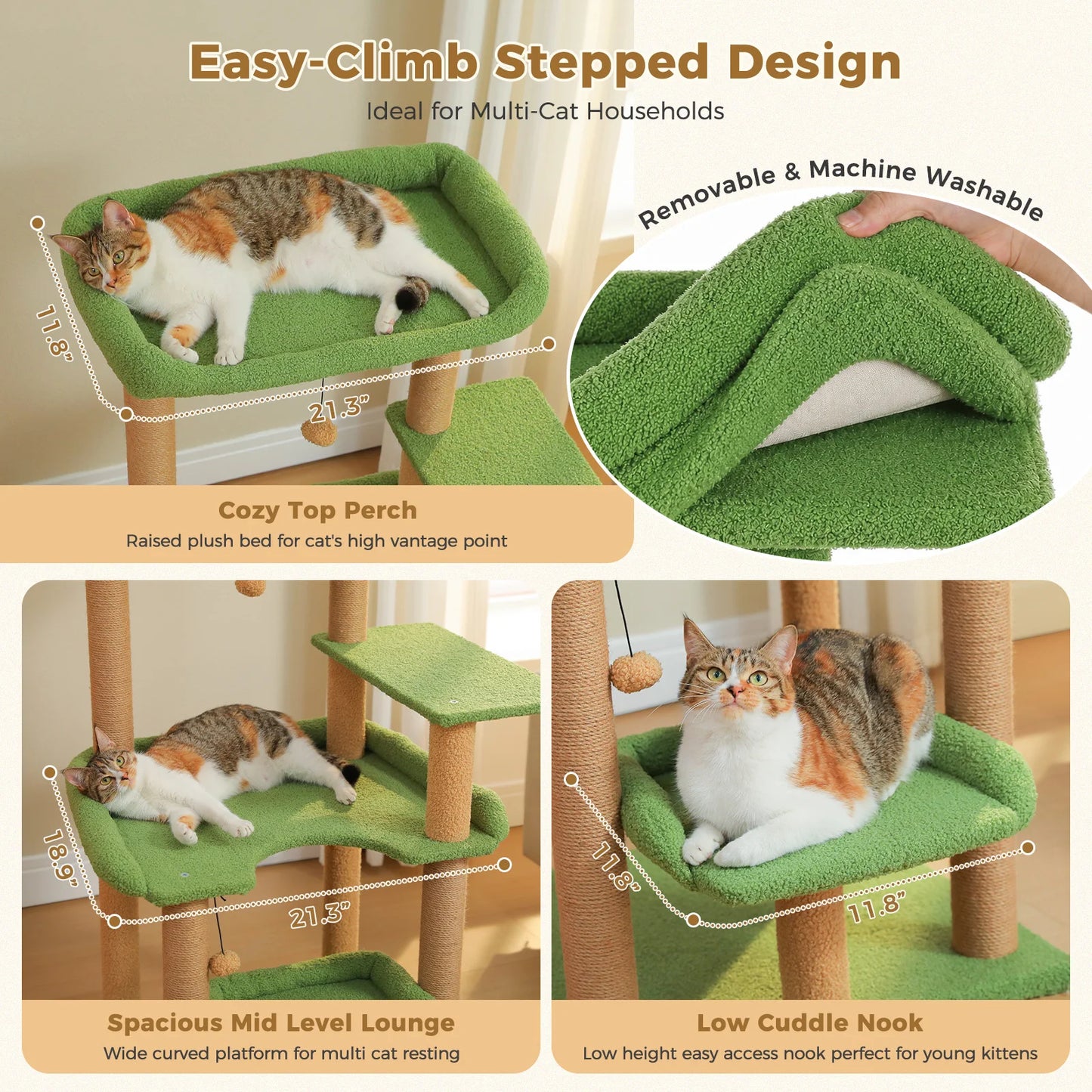 Multi-Level Cat Tree with Sisal Scratching Posts Spacious Top Perch Large Cat Bed Modern Cat Tower for Indoor Cats Large Adult Pet Furniture Cat Toys
