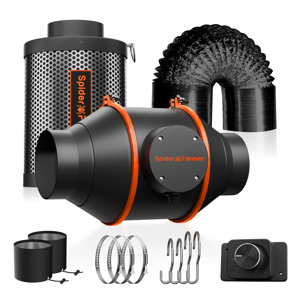 Spider Farmer 4"/6" Inline Fan Kit with Speed Controller and RJ12 Port, GGS Controller Compatible Grow Tent Ventilation