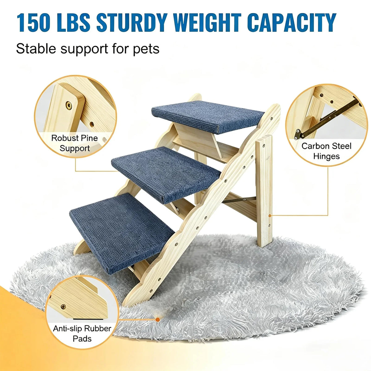 DishyKooker Wooden Pet Stairs And Folding Dog Ramp