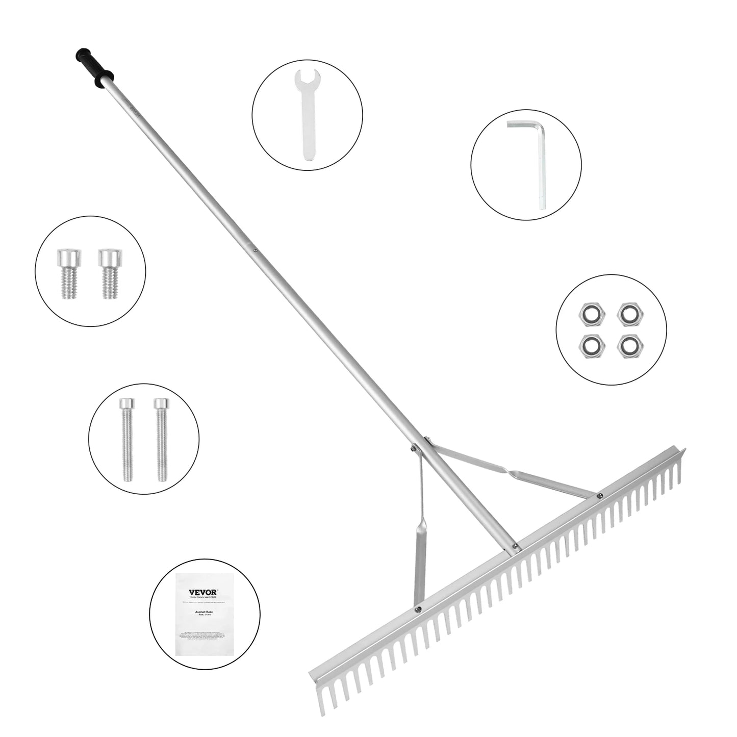 SucceBuy Landscape Rake 36" Head Aluminum Landscape Rake Lake Weed Rake with 75" Long Handle for Lawn Care Weeding Lake Garden