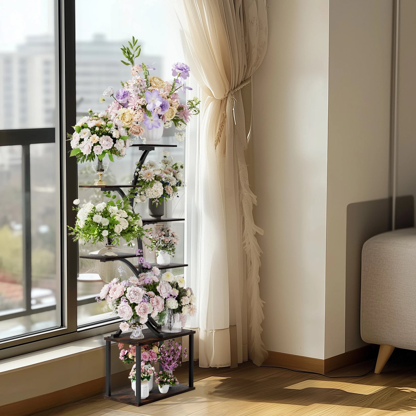 Industrial Tree-Shaped Plant Stand Display Rack Multiple Organizer Shelves Corner Flower Holder for Home Garden Decor