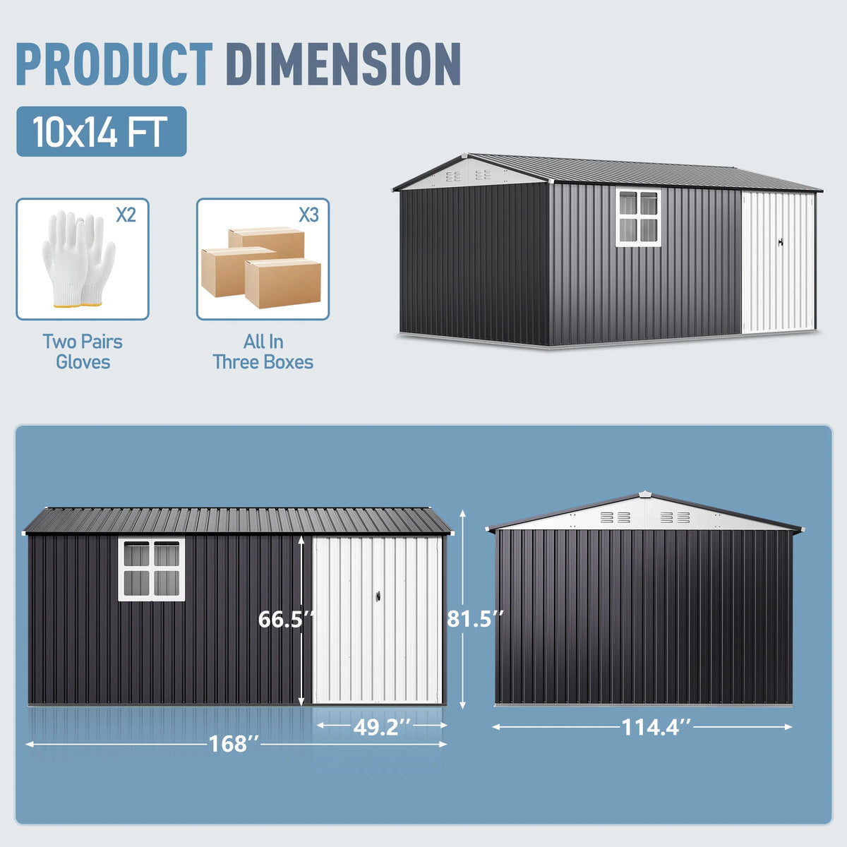 VIWAT Outdoor Metal Storage Shed With Lockable Heavy Duty Frame