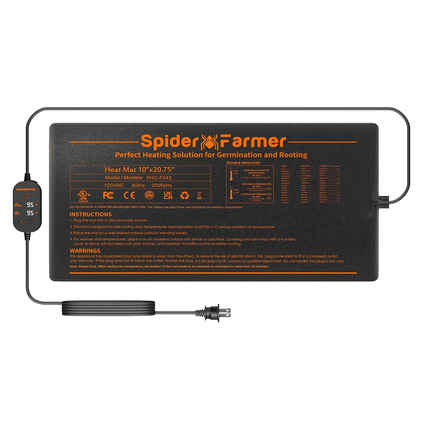 Spider Farmer 20"/48" Seedling Heat Mat Kit with Digital Thermostat Waterproof Indoor Plant & Hydroponics Growing Combo Set