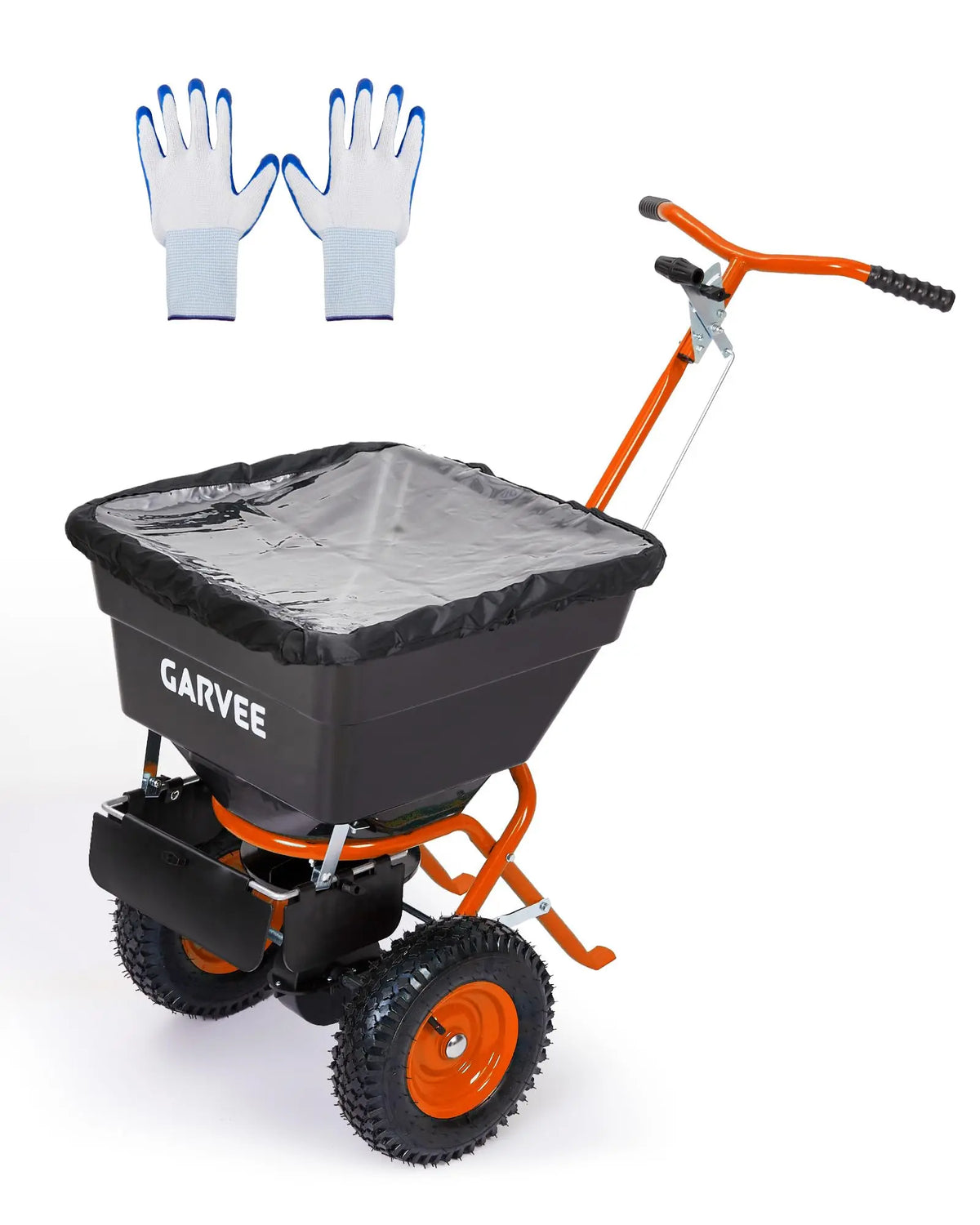 Push Lawn Spreader 100lb Broadcast Spreader With Rain Cover Gloves 12ft Spread Width Adjustable Seed Fertilizer Salt Spreader