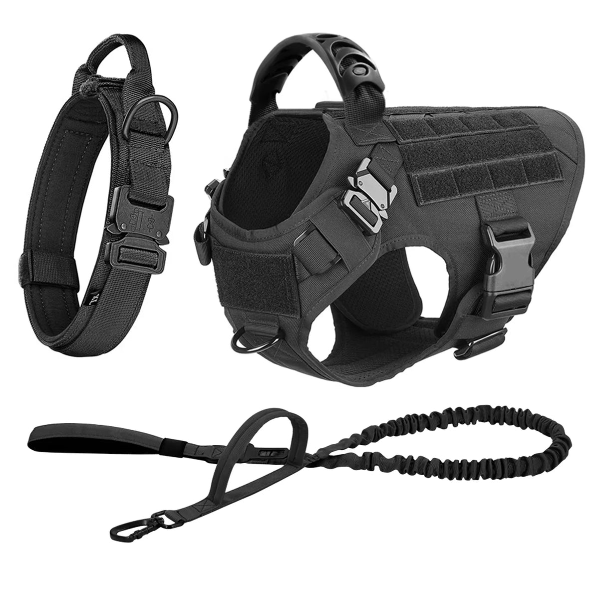 Adjustable Tactical Dog Training Harness Nylon Leash And Collar