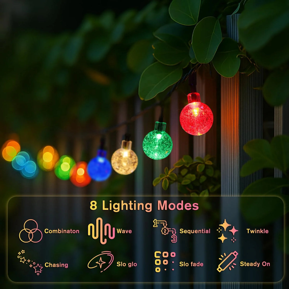 1 Pack 12M/39.37FT. 100 LED Solar Powered Bubble Ball String Light Indoor And Outdoor Decorative Lamp With 8 Lighting Modes Suitable For Home Holiday Park Party Wedding Birthday Festival Path Patio Decoration