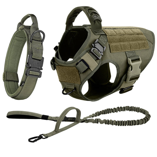Adjustable Tactical Dog Training Harness Nylon Leash And Collar
