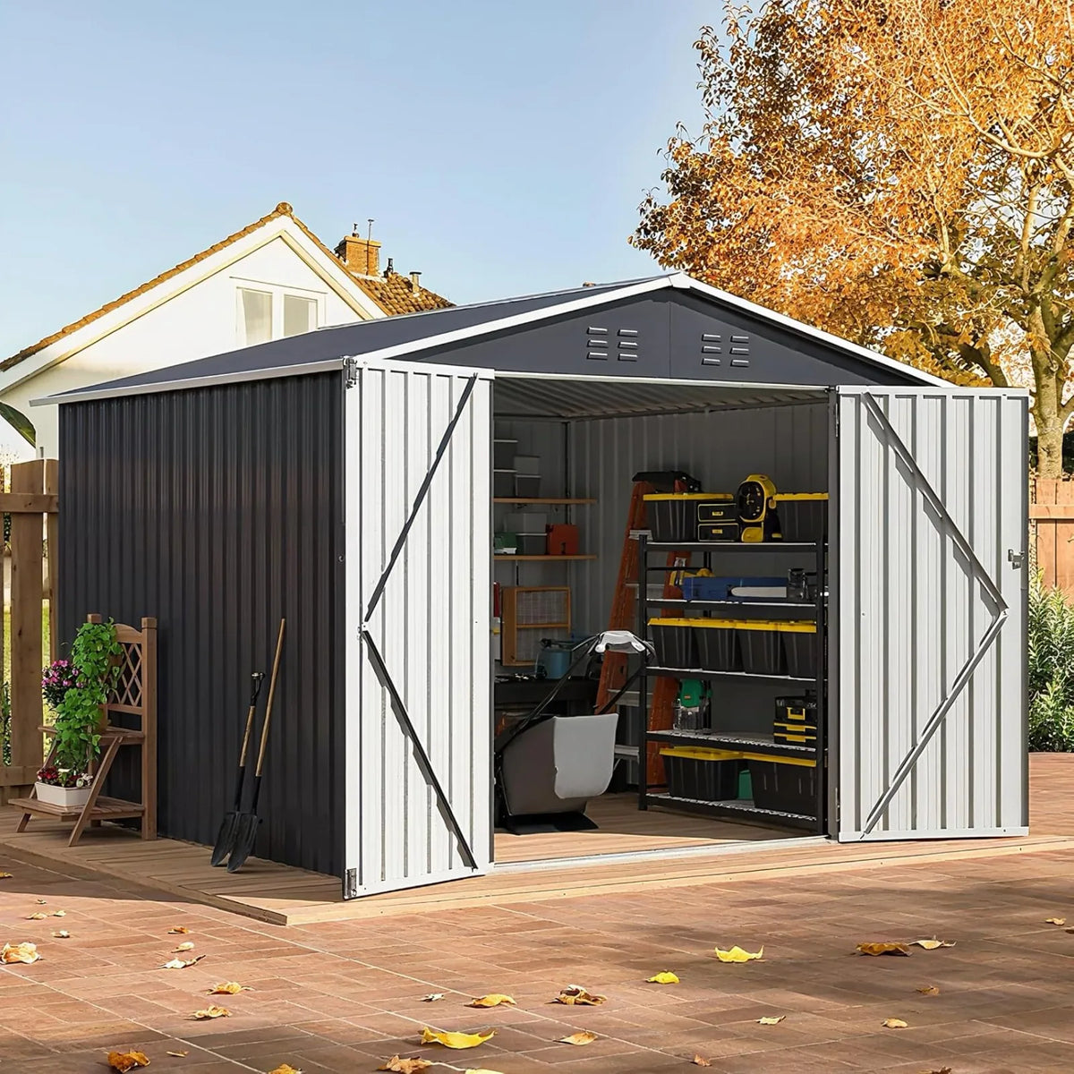 Metal Outdoor Utility Storage Shed With Lockable Garden Doors