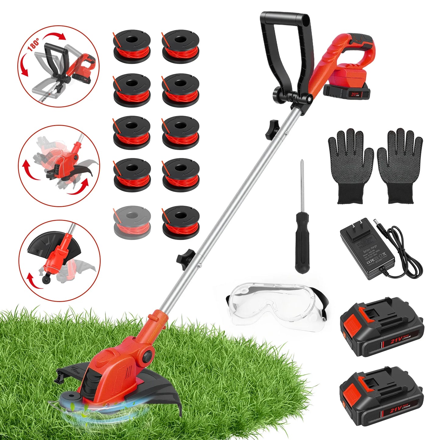Cordless Rotatable String Trimmer With Dual Battery And Charger