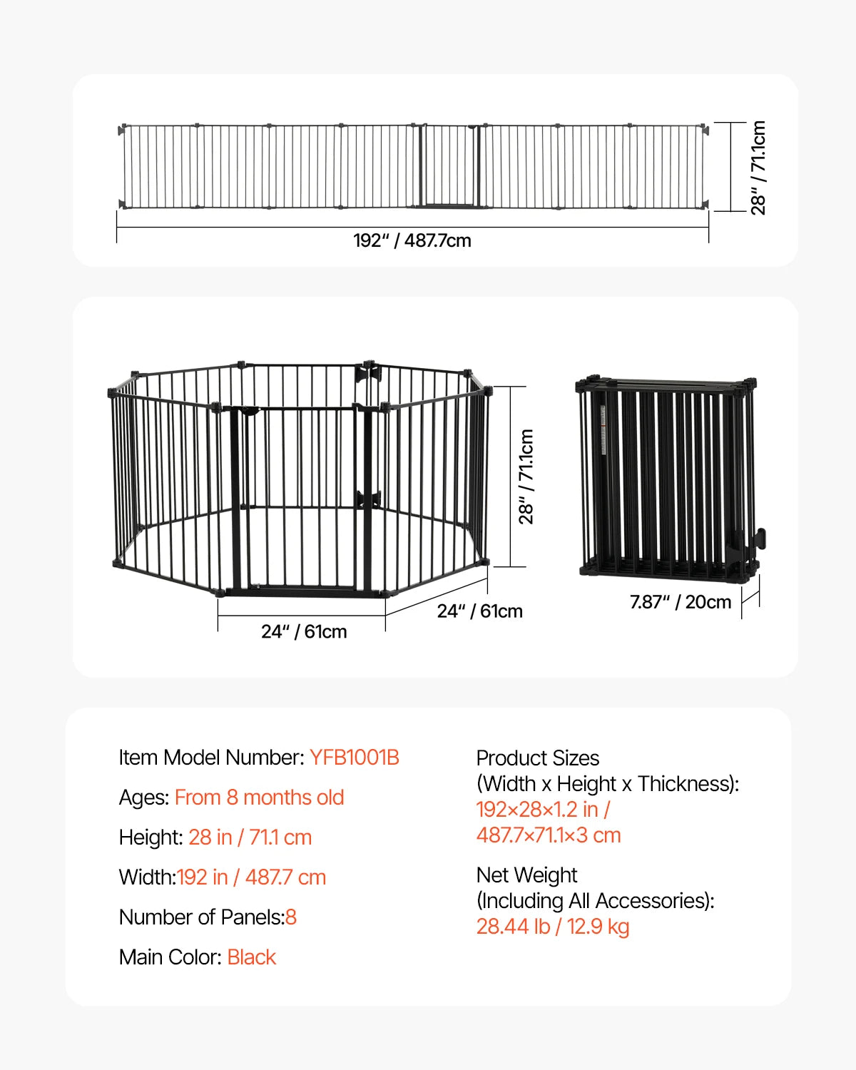 SucceBuy Baby Gate 28/30/36 Inches High Dog Gate Easy Step Walk Thru Child Pet Security Pressure Mount Kit Wall Cups Doorways