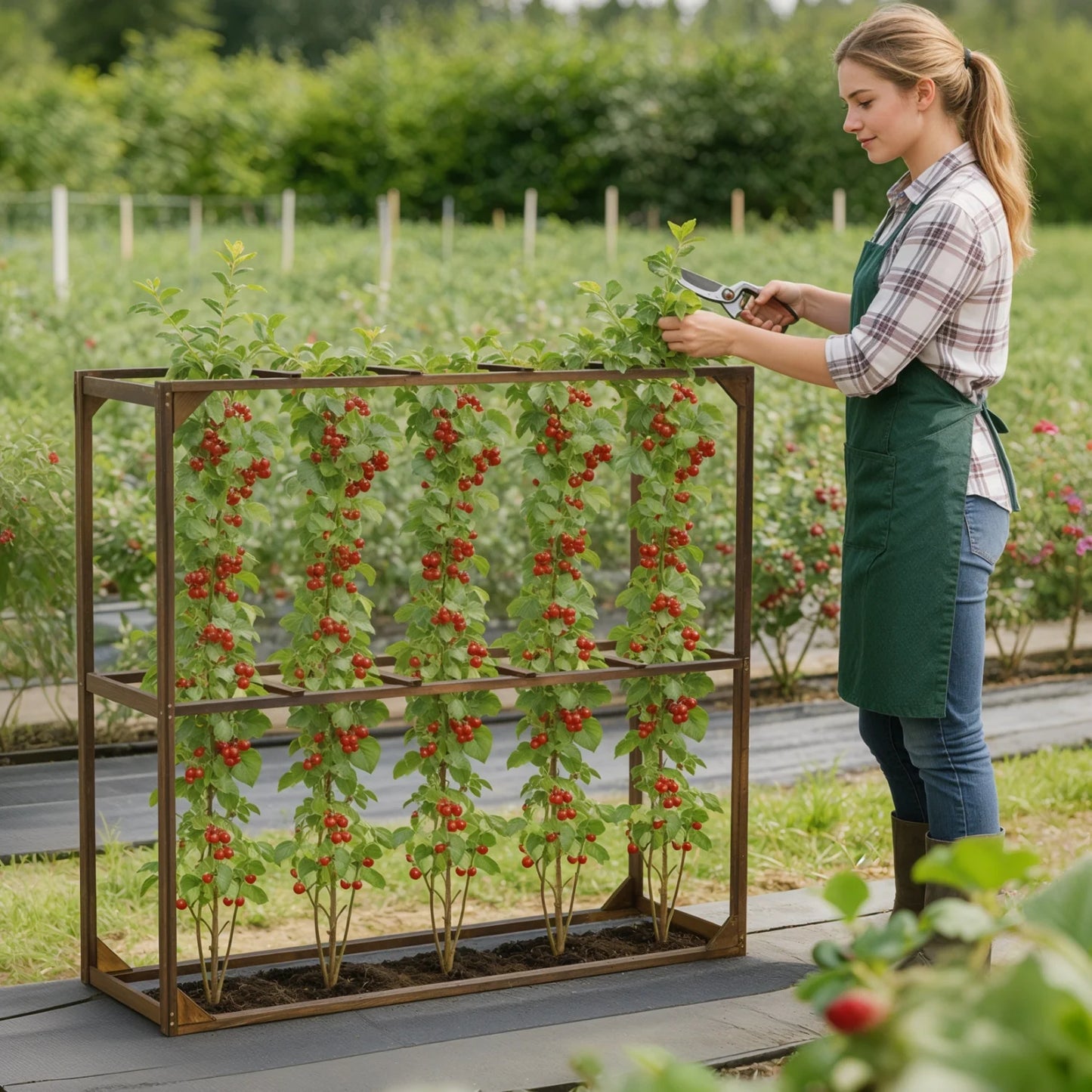 5 Slots Outdoor Wooden Tomato Cranberry Support Trellis Support Frame for for Vegetables Cranberry Cage