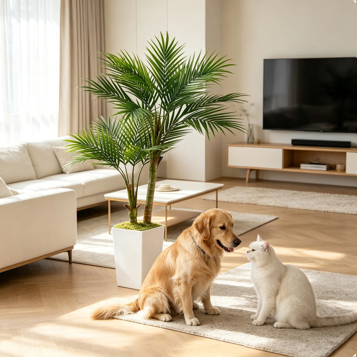 60inch Artificial Areca Palm Tree Fake Palm Tropical Plants with White Tall Planter, Faux Floor Silk Plant in Pot, Large Trees for Home Office Living Room Decor House Warming, Indoor Outdoor