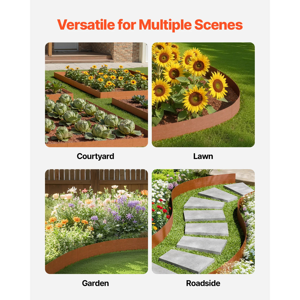 SucceBuy Steel Landscape Edging Weather-Resistant &Pre-Rust Metal Landscape Edging Bendable Edging Border Heavy Duty Lawn Edging