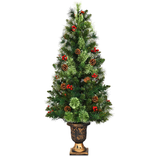 3/ 4/ 5Ft Pre-Lit PVC Artificial Christmas Entrance Tree w/ Clear Light &Gold Urn Base