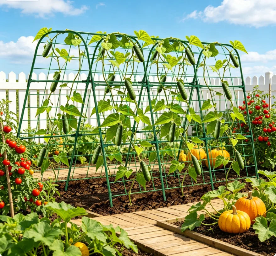 Heavy Duty Metal Garden Arch Trellis Rust Resistant Green Support For Raised Beds Climbing Vegetables Cucumbers Melons Grapes Easy Assembly
