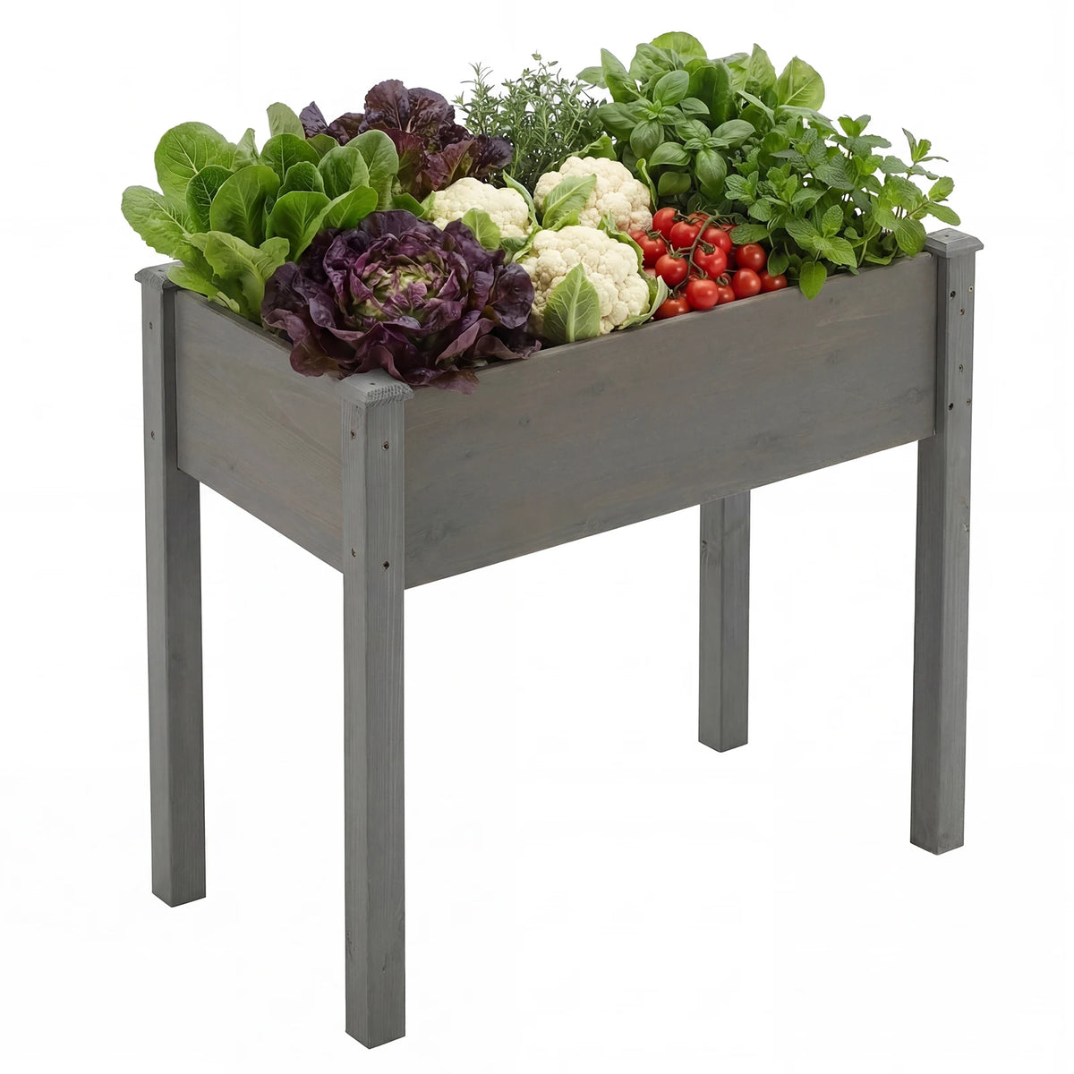 JHK 34x18x30 Inch Planter Box Outdoor Raised Garden Bed with Legs for Herbs Flowers Vegetables Elevated Wooden Garden Bed for Patio Balcony and Backyard