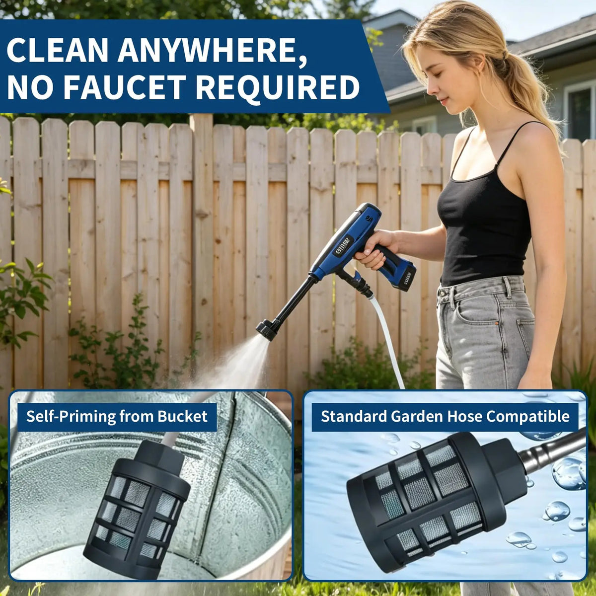 Cordless Portable Pressure Washer With 2 Rechargeable Batteries, 6-in-1 Nozzle & Foam Pot, Car Garden Patio Driveway Cleaning Kit