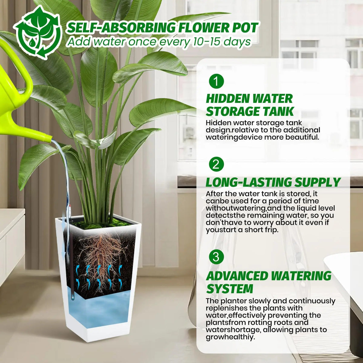 HiMISS Self Watering Planters Set For Indoor Outdoor Garden