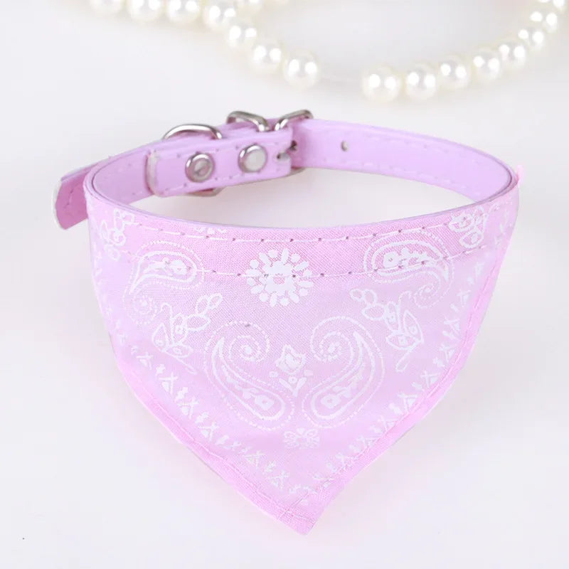 Adjustable Leather Dog Bandana Collar With Reflective Quick Release
