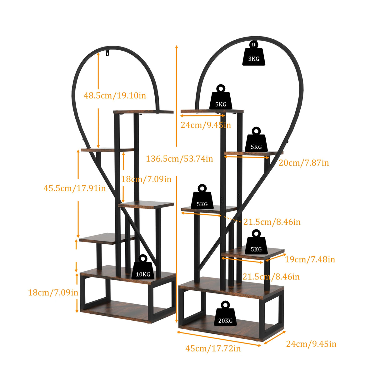 Metal Heart Shaped 6-Tier Ladder Plant Stand Tall Garden Flower Pots Display Rack for Home And Garden Decor
