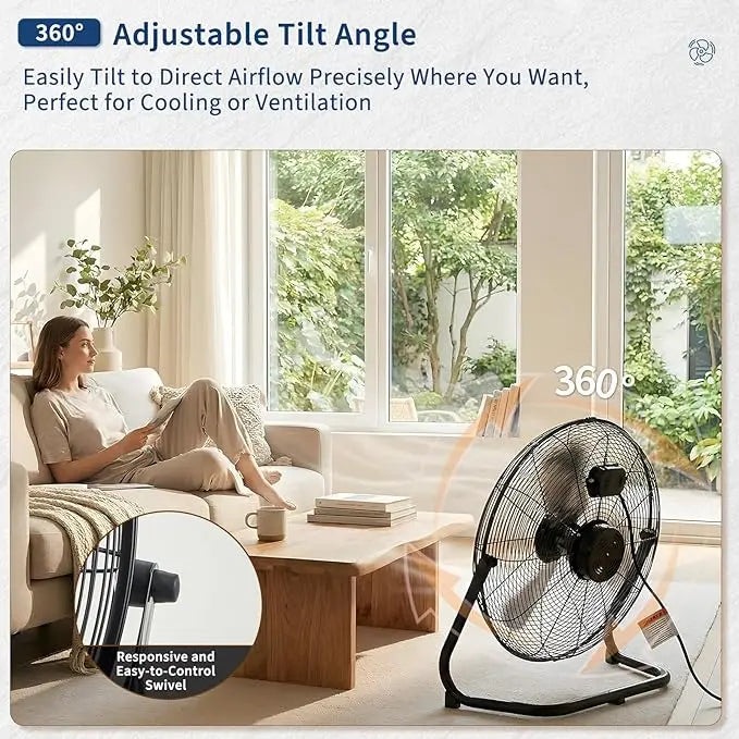 12/20 Inch Floor Fan, 3 Speeds 4800 CFM High Velocity Heavy Duty Industrial Fan, 360° Adjustable Tilt,Cooling for Industrial Home