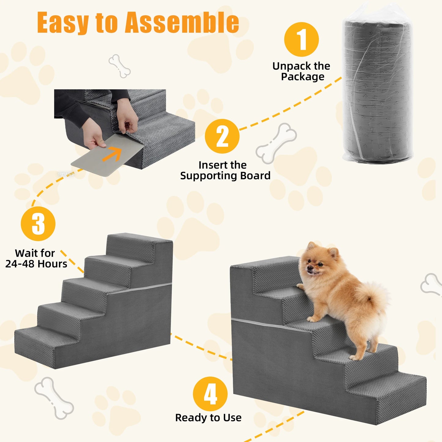 Foam Pet Stair Ramp Indoor Nonslip Steps For Small Dogs