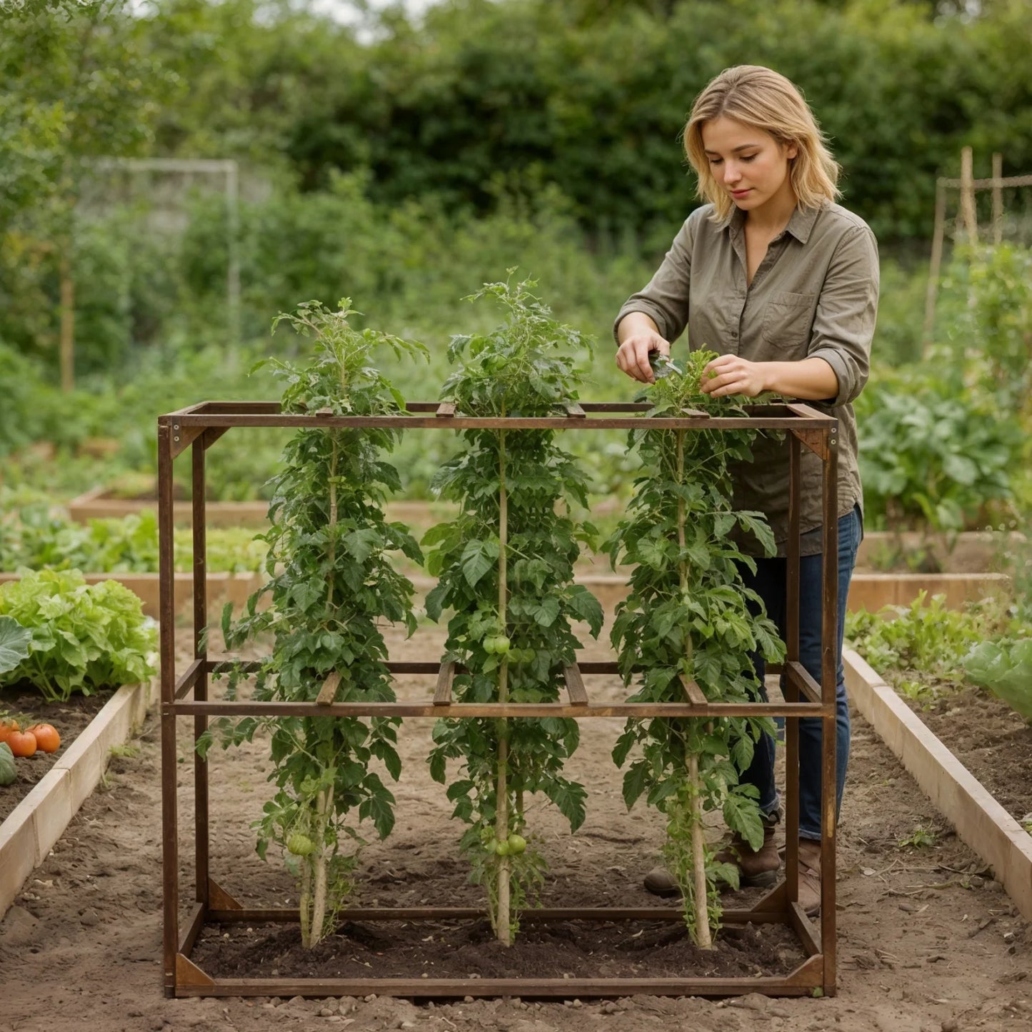 5 Slots Outdoor Wooden Tomato Cranberry Support Trellis Support Frame for for Vegetables Cranberry Cage