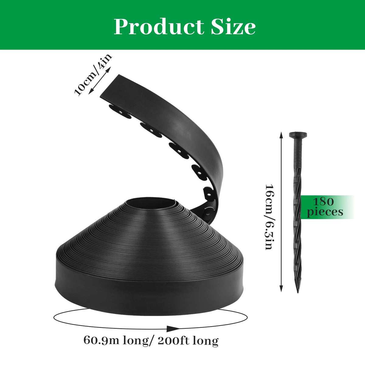 Black Garden Landscape Edging, 4 Inch Tall Lawn Edging No Dig, Landscape Edging Border with Spikes, Lawn Edging Roll Kit for Garden Flower Beds Yards