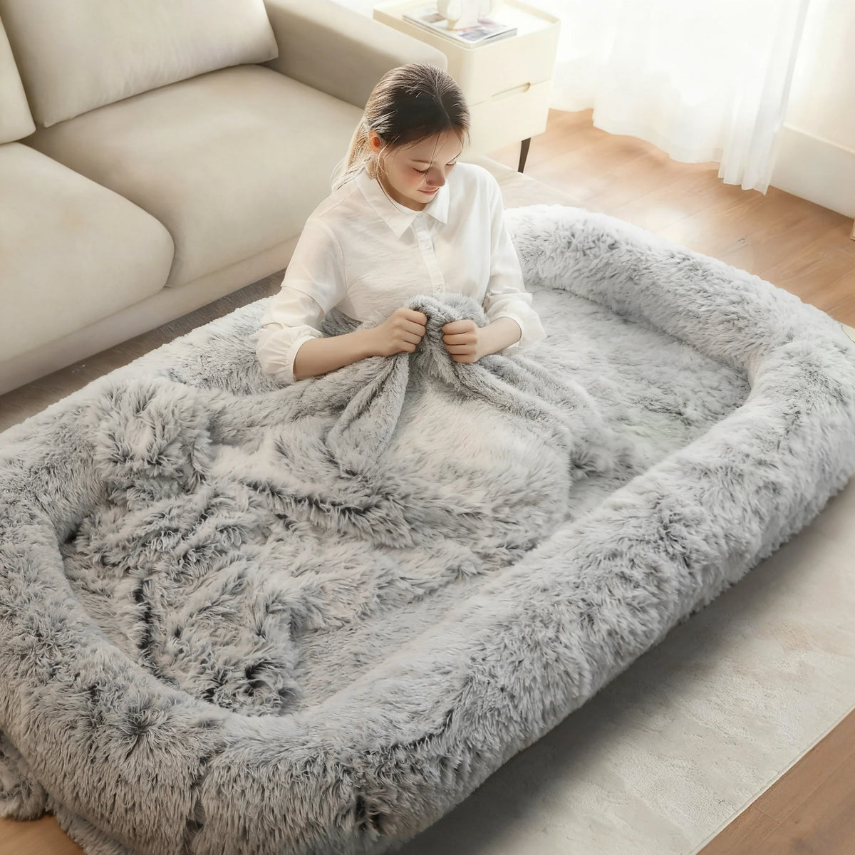 Orthopedic Spacious Faux Fur Dog Bed With Removable Washable Cover