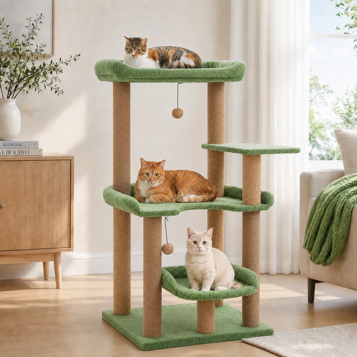 Multi-Level Cat Tree with Sisal Scratching Posts Spacious Top Perch Large Cat Bed Modern Cat Tower for Indoor Cats Large Adult Pet Furniture Cat Toys
