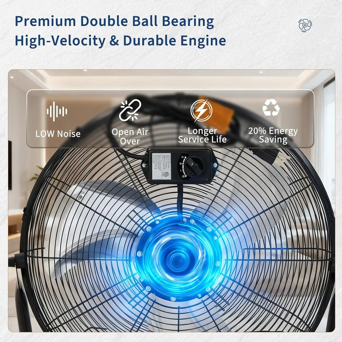12/20 Inch Floor Fan, 3 Speeds 4800 CFM High Velocity Heavy Duty Industrial Fan, 360° Adjustable Tilt,Cooling for Industrial Home