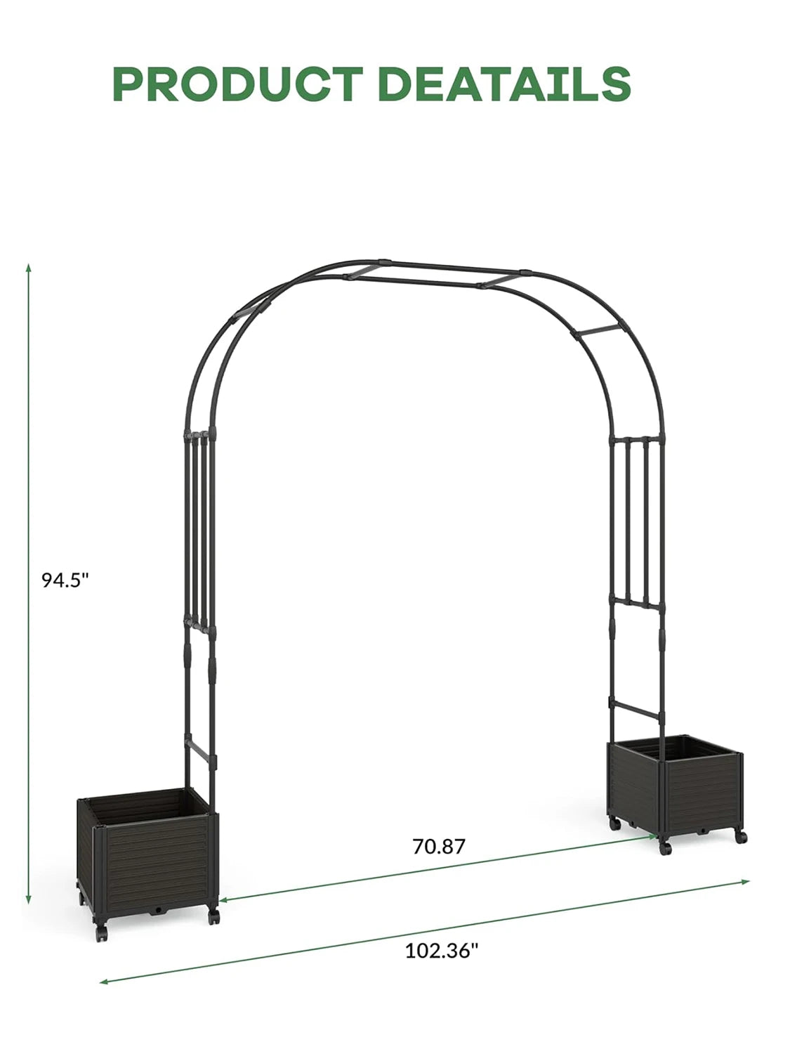 Metal Garden Arbor with Planter Boxes, Raised Planter Box for Climbing Plants, 94.5" H Garden Arch Trellis for Outdoor Backyard