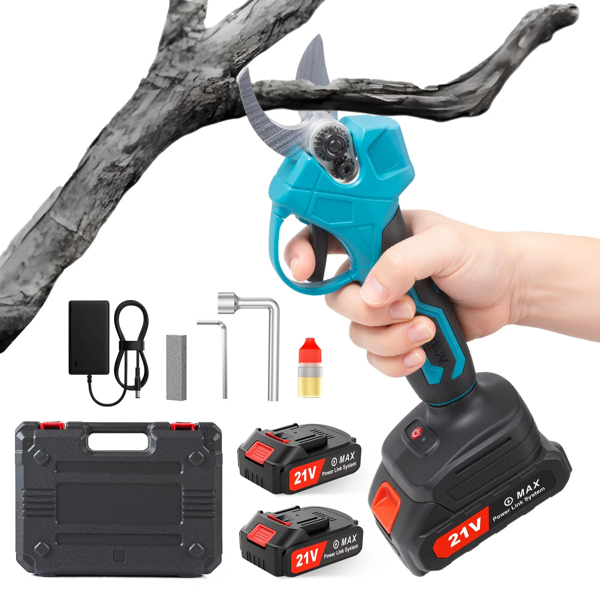 Brushless Electric Pruning Shears with 2pcs 21V 2Ah Battery Powered Electric Pruner Branch Cutter 40mm Cutting Diameter