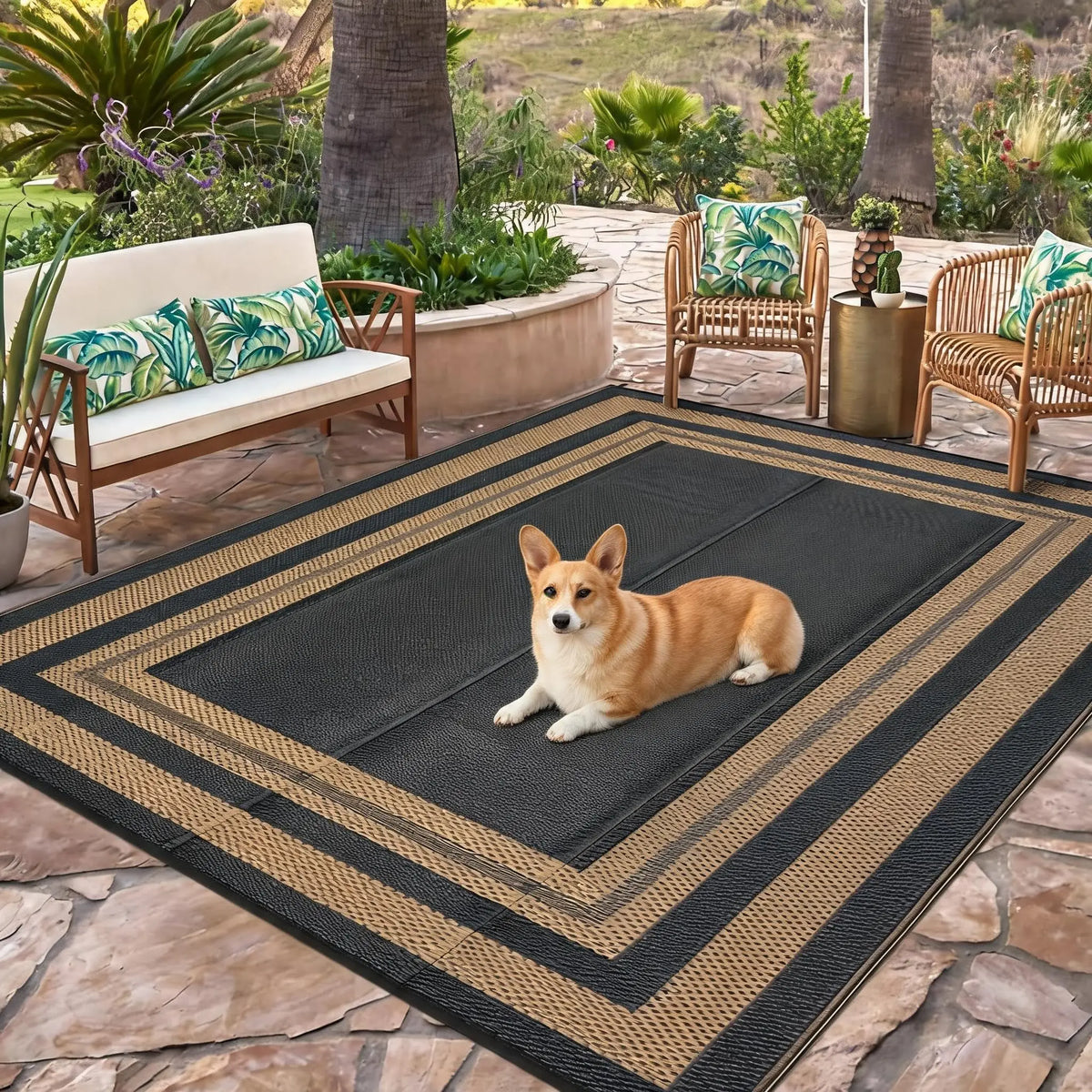 Reversible Waterproof Plastic Straw Outdoor Patio Rug Easy Clean