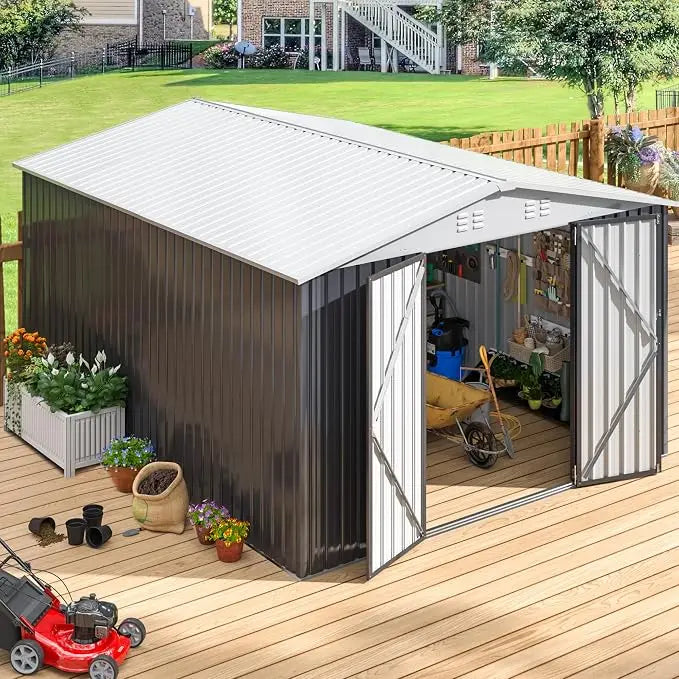 Metal Outdoor Utility Storage Shed With Lockable Garden Doors