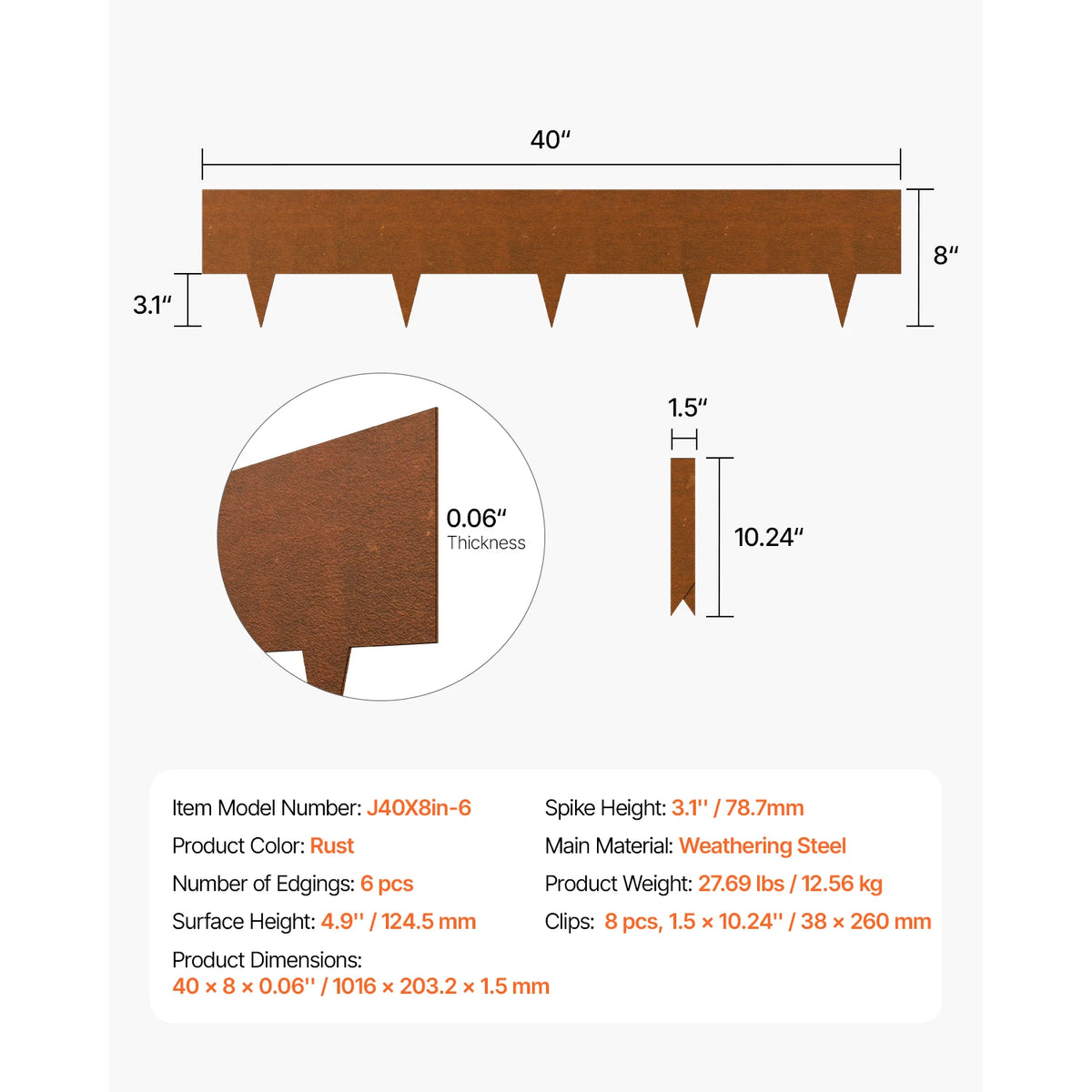 SucceBuy Steel Landscape Edging Weather-Resistant &Pre-Rust Metal Landscape Edging Bendable Edging Border Heavy Duty Lawn Edging