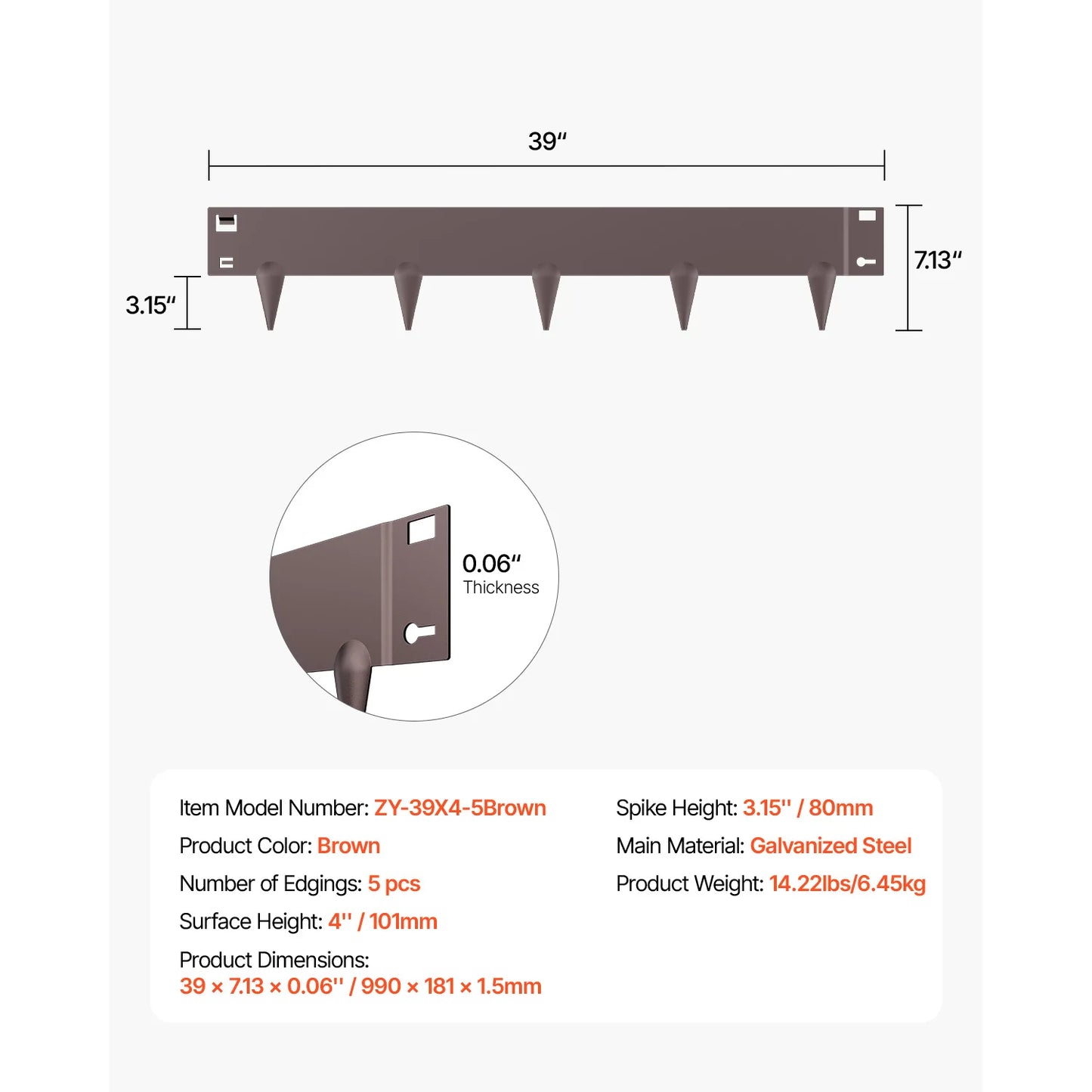 SucceBuy Steel Landscape Edging 5 Pcs 39x3in Rust-Resistant Metal Landscape Edging Bendable Garden Border Heavy Duty Lawn Edging
