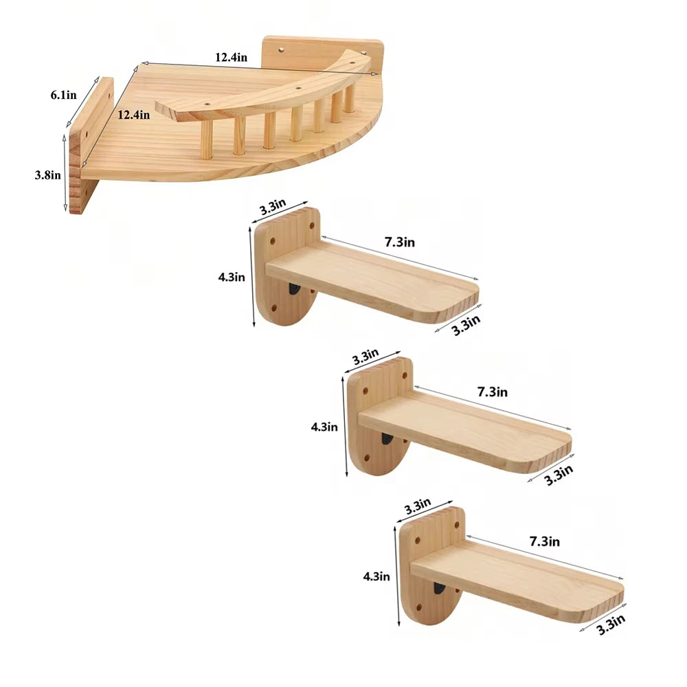CWV Wall Mounted Cat Hammock Steps Pine Wood Climbing Shelf